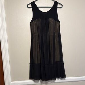 BCBGMaxAzria Black and Tan Scoop Neck Sleeveless Midi Dress